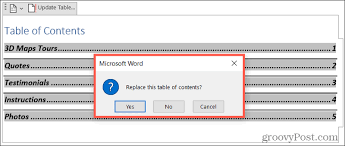 remove a table of contents in word