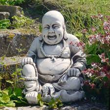 Laughing Buddha Antique Stone Garden Statue