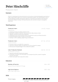 Production Intern Resume Samples And Templates Visualcv
