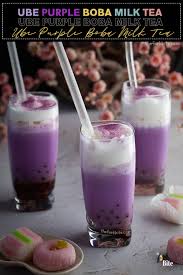 purple boba taro milk tea with