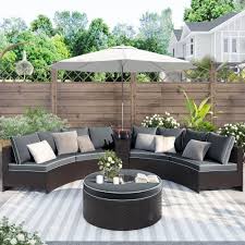 half moon brown wicker outdoor sectional set with gary cushions