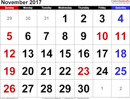 November 2017 Calendars For Word Excel Pdf