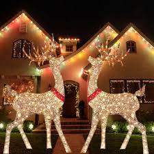 lighted christmas deer sleigh outdoor