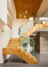 Staircase Wood Tread Glass Railing