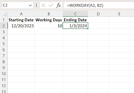 excel add working days to a date