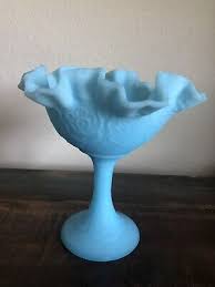 Blue Milk Glass Fenton Candy Dish