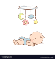little baby boy sleep under mobile toy
