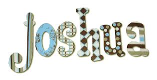 Joshuas Blue And Brown Hanging Wooden Letters