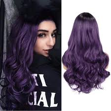 Find this pin and more on hairstyles by ashlie duer. Amazon Com Ombre Purple Wig Long Natural Wavy Middle Part Synthetic Hair Wigs 2 Tones Dark Roots To Purple Daily Party Cosplay Full Wigs For Women Girls African American Beauty