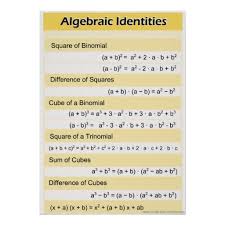 Algebraic Identities High School Math Poster Math