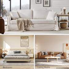 Wilfried Modern 80 7 In W Flared Arm Polyester Slipcovered Rectangle Sofa With Reversible Back Cushion In White