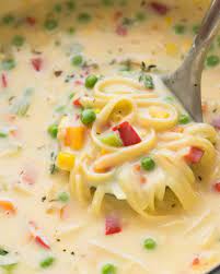 creamy vegetable soup with noodles