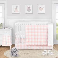 Sweet Jojo Designs Buffalo Check Pink And White 4 Piece Crib Bedding