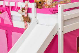 Kinderbett mit rutsche etagenbett pauli buche vollholz. Children S Bed High Sleeper Jonas With Slide Solid Beech Wood Painted White Incl Slatted Frame 90 X 200 Cm