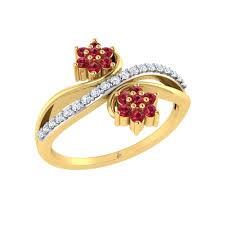 18kt Pure Gold Twin Ruby Bloom Ring By Jewellery Bazaar