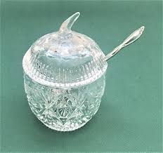vintage cut glass sugar bowl with lid