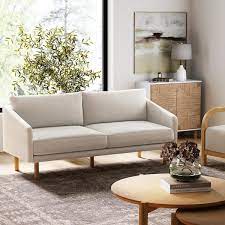 Nathan James Audrey 2 Seater Minimalist Modern Boucle Upholstered Sofa For Living Room With Solid Wood Legs White Natural Brown