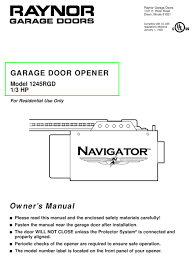 raynor navigator 1245rgd owner s manual