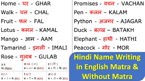 hindi name writing in english matra