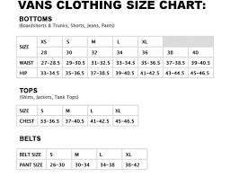 Vans Youth Clothing Size Chart
