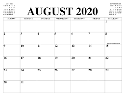 August 2020 Calendar Printable Printable Calendar 2019