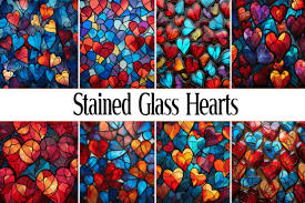 Stained Glass Hearts Pattern Graphic By