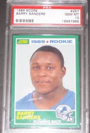 This is a key rookie card featuring the most dominant running back of the 1990s. Psa 10 Gem Mint 1989 Score Barry Sanders Rookie Football Card 257 Rc Detroit Football Cards Cards Football