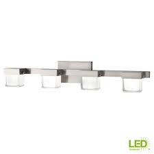 From bathroom lights and bathroom light fixtures to flush mount lights and bathroom vanity lights, we have what you need to illuminate your bath decor. Home Decorators Collection 40 Watt Equivalent 4 Light Brushed Nickel Integrated Led Vanity Light With White Glass 22814 The Home Depot