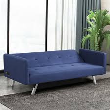 Convertible Futon Sofa Bed Folding Recliner With Usb Ports And Power Strip Blue