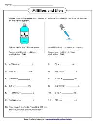 Measuring Capacity Milliliters And Liters Worksheets