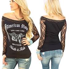 Demi Loon Sexy Off Shoulder Graphic Angel Wings Tattoo Motorcycle Biker Slashed Tee T Shirt