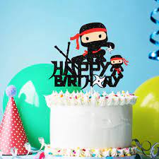 Buy Ninja Happy Birthday Cake Topper Decoration - Kung FU Theme Cake Topper  black Glitter Birthday boy girl baby Baby Shower Party Decor Online in  India. B08RCKQM4N