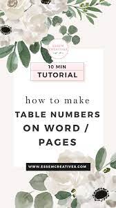 how to make table numbers in word pages