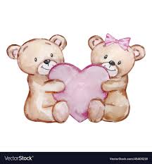 watercolor two cute teddy bear with
