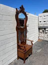 Antique Hall Tree Coat Rack Mirror