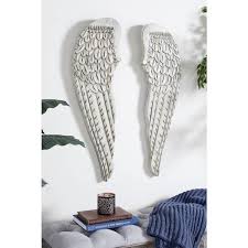 White Carved Wings Bird Wall Decor Set