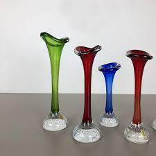 Set Of 5 Vintage Colored Glass Vases By