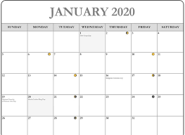 Free Printable January Moon Calendar 2020 Phases Templates