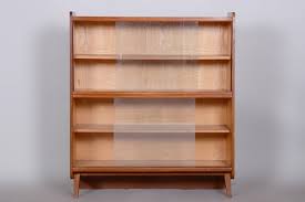 Mid Century Oak Bookcase With Glass