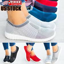 Womens Slip On Sneakers Trainers Ladies Mesh Breathable Sport Loafers Shoes Size