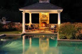 design ideas for fireplaces by the pool