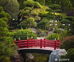 Poster Red Bridge In Japanese Garden