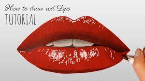 how to draw colour red lips tutorial