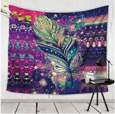 Bohemian Purple Feather Tapestry Yoga