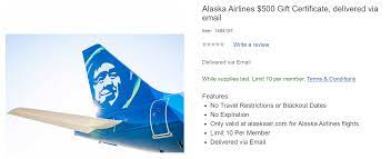 Alaska airlines gift certificate purchases shall be limited to $1,000 usd per day, per credit card. Alaska Airlines Gift Certificates 10 Off Through Costco Loyaltylobby