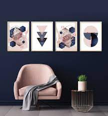 set of 4 printable blush pink navy blue