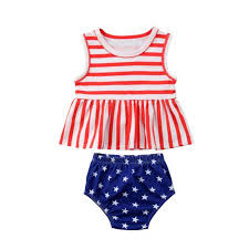 Baby Girl My First 4th Of July Outfits Summer Striped Stars Amarican Flag Shirt Star Shorts Clothes