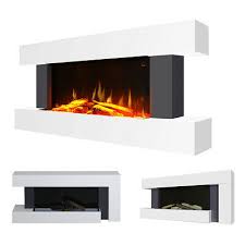 50 in led flame glass fireplace white
