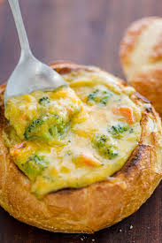 broccoli cheese soup in bread bowls