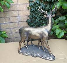 Large Bronze Stag Fawn Statue By